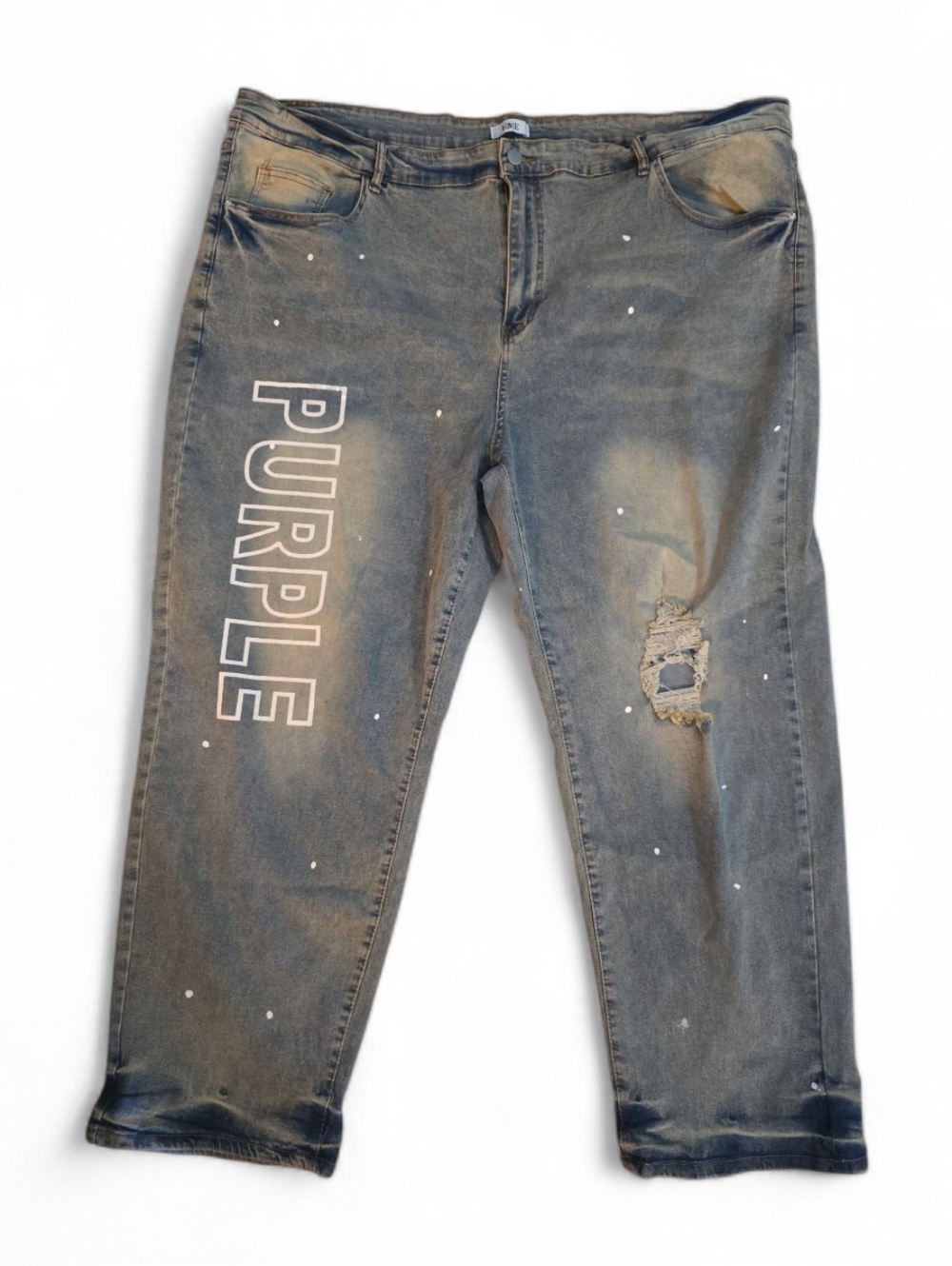 NWOT HME Paint Splatter Distressed Denim‎ Super Strechy Jeans Size 5XL